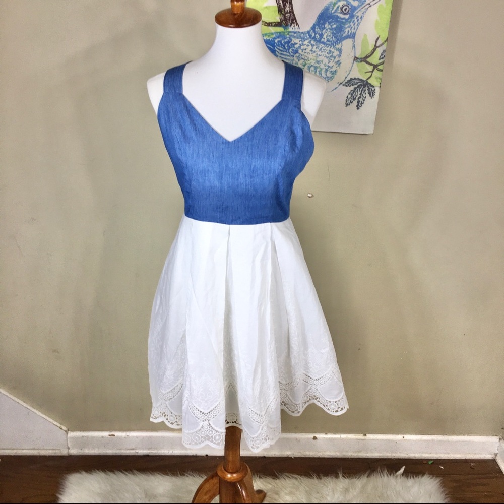 Chambray and White Lace Sweetheart Dress